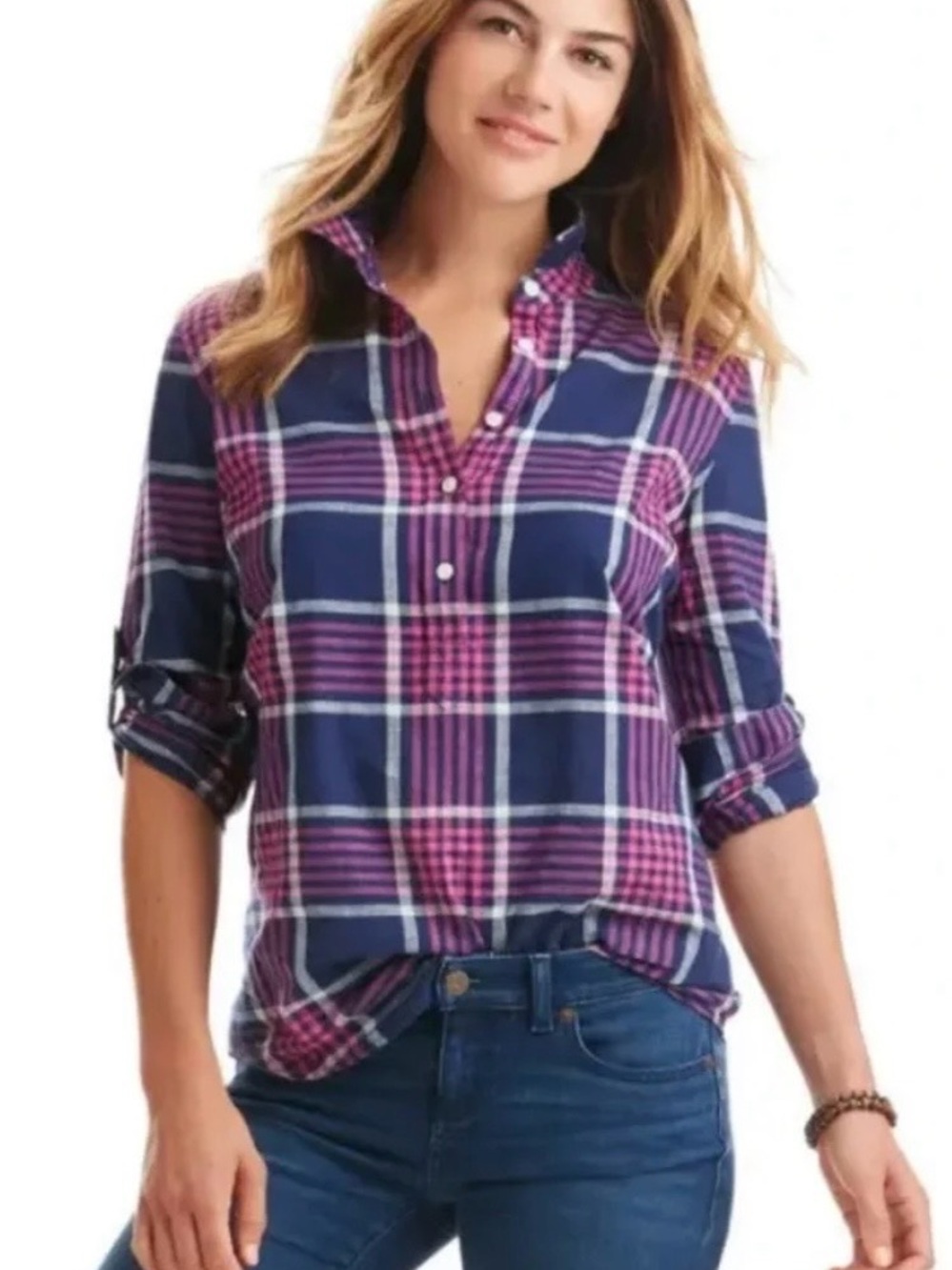 Vineyard Vines Navy and Purple Plaid Button-Down Shirt